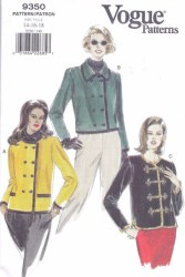9350 VOGUE 1-2 BREASTED UNLINED JACKET LENGTHS PATTERN 14-18